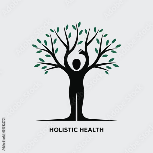 Holistic Health Green Leaved Tree Human Silhouette Logo