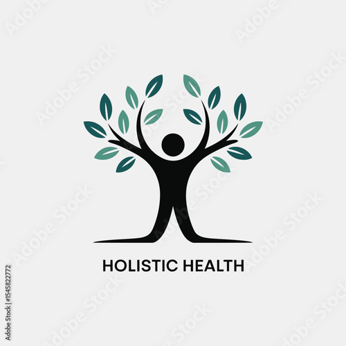Holistic Health Logo Teal Green Leaves Human Tree symbol