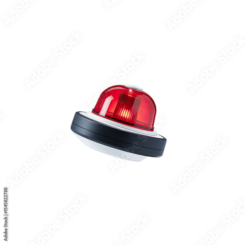 Red emergency light rotating flasher beacon warning signal for safety security isolated on black background