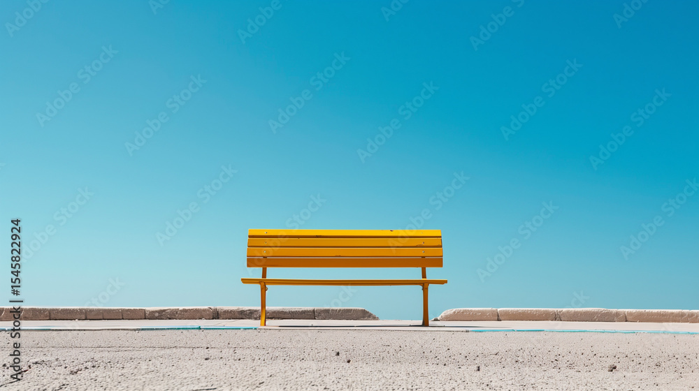 Obraz premium Yellow Wooden Bench in Green Park with Soft Sunlight