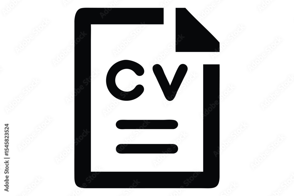 Black and white outline of a cv document showing resume and job application concept Black and white outline of a cv document showing resume and job application concept