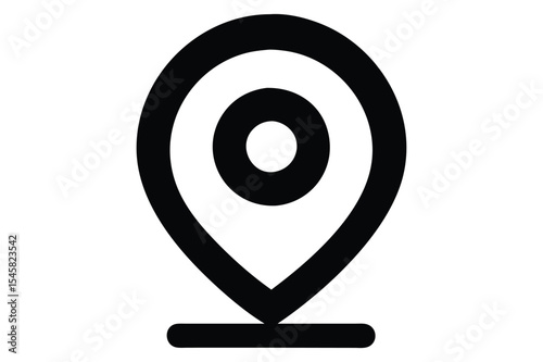 Black and white minimalist location pin icon represents navigation and guidance