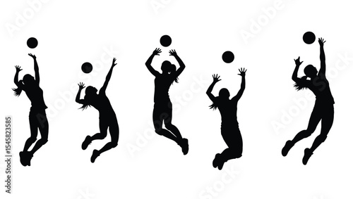 Dynamic Volleyball Player Silhouettes Action Shots, Jumping, Serving, Setting, Spiking - Perfect for Sports Designs and Illustrations