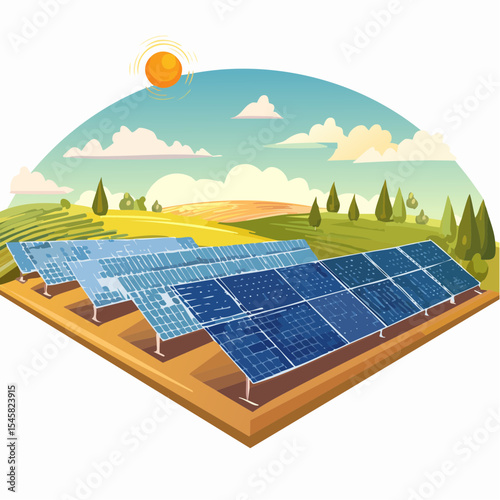 vector Solar farm amidst agricultural fields