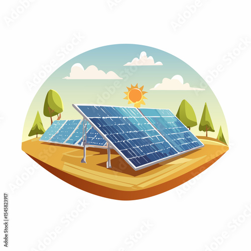 vector Solar farm amidst agricultural fields