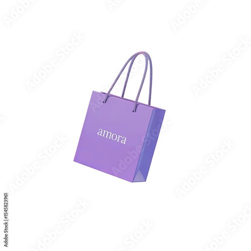 Purple shopping bag amora brand product packaging design studio shot isolated background marketing promotion