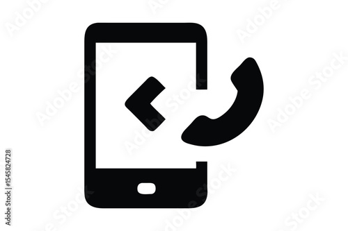 Modern black and white smartphone icon depicting incoming phone call and arrow