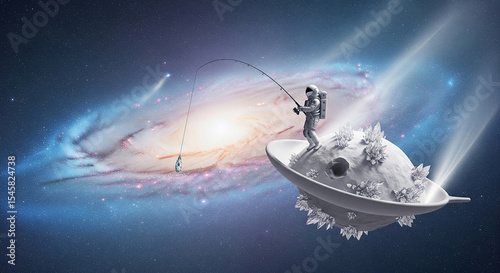 Fantasy ice cream ship sailing through stars in deep space