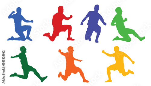 Dynamic Silhouettes of Athletes in Motion Colorful Vector Illustrations of Runners and Jumpers