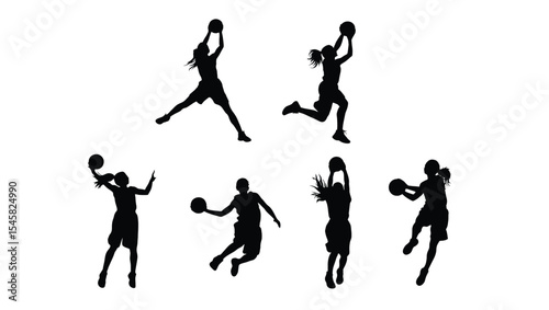 Wallpaper Mural Dynamic Silhouettes of Women's Basketball Players in Action  High-Energy Sport Illustrations Torontodigital.ca