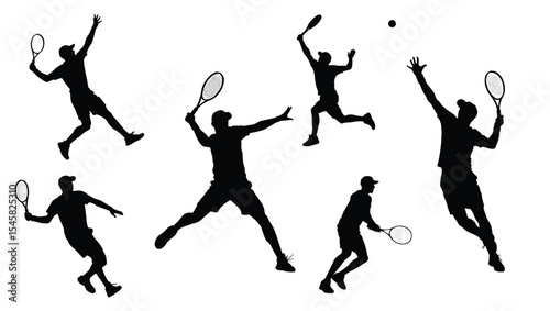 Wallpaper Mural Dynamic Silhouettes of Tennis Players in Action A Collection of Sport Illustrations Torontodigital.ca