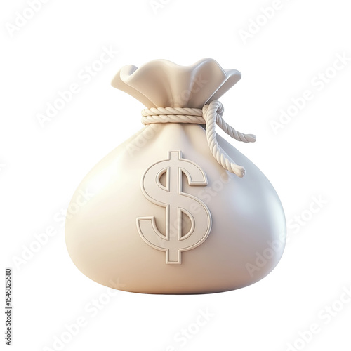 White money bag illustration with dollar sign for finance and investment concept, business and wealth icon