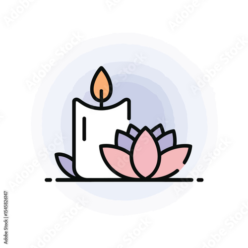Lit Candle with Pink Lotus Flower Spa Icon pink flower