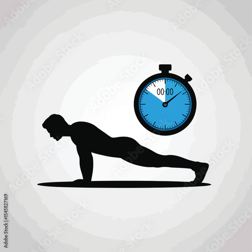 Man Doing Plank Exercise Stopwatch Timer Blue White
