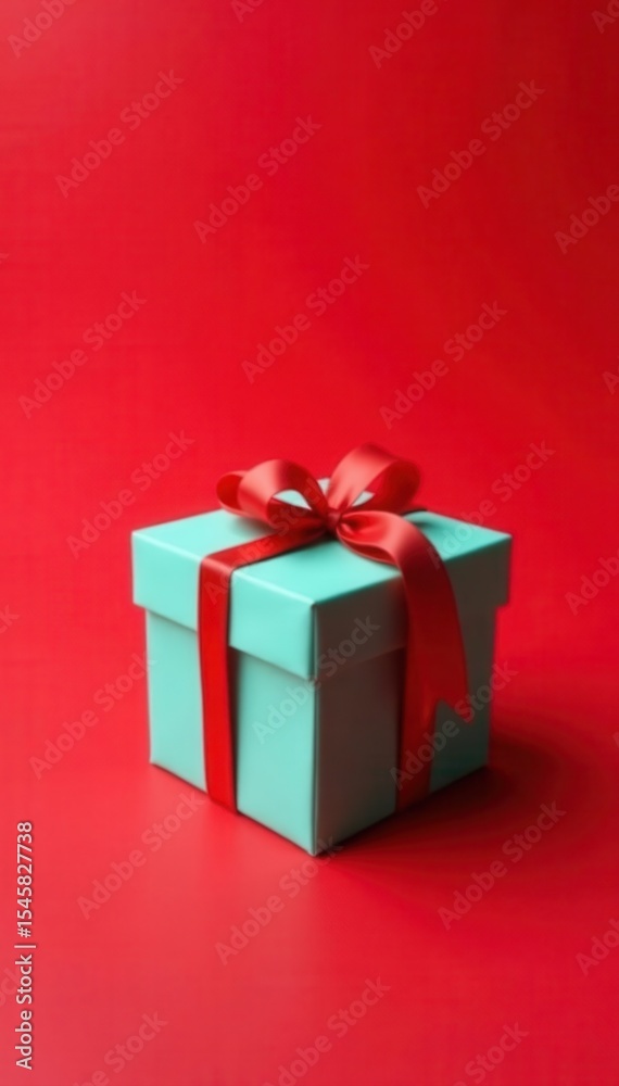 Obraz premium Tiny present box atop red backdrop; close-up view , red, valentines