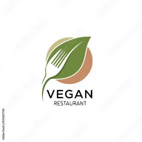 Modern vegan restaurant logo with green leaf and fork design – eco-friendly, plant-based branding concept