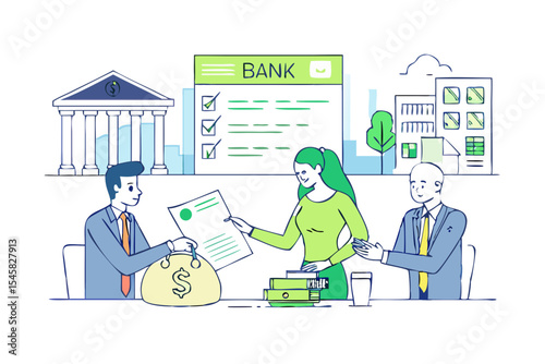 Financial advisors meeting with client at bank