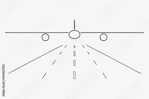 Airplane landing, minimalist line art, grayscale, for safety awareness campaigns