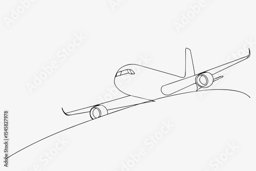 Airplane landing, one line drawing, minimalist style, for aviation websites