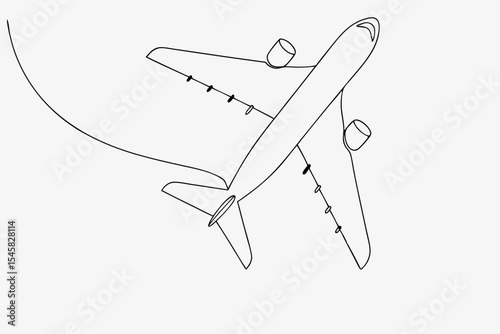 Airplane descending, one line drawing, monochrome, for aviation safety brochures