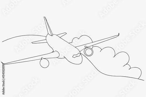 Airplane in emergency descent, line art illustration, monochrome, for safety training