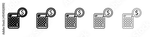Accounting Calculator icon thin outline logo mark set
