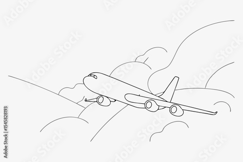 Airplane descending through clouds, for aviation safety brochures