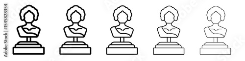 Ancient statue icon thin outline logo mark set