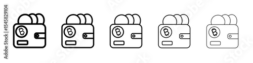 bitcoin wallet icon thin outline logo mark set