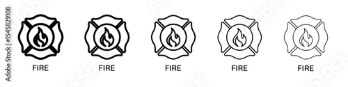 Blank Fire Department badge icon thin outline logo mark set