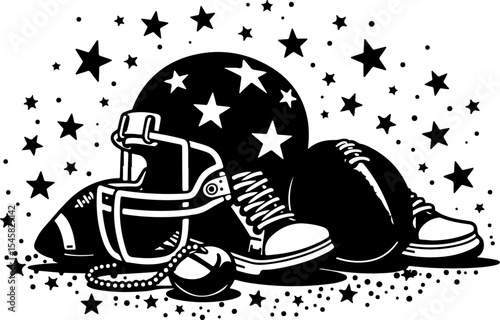 American Football Gear and Players Set vector bundle