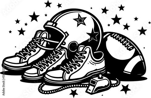 American Football Gear and Players Set vector bundle
