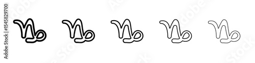 Capricorn zodiac sign icon thin outline logo mark set