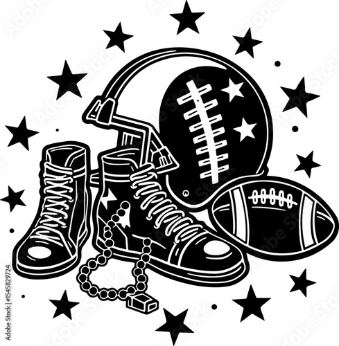 American Football Gear and Players Set vector bundle