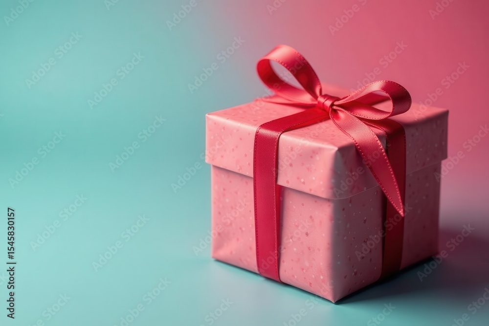 Fototapeta premium A single beautifully wrapped gift, ribbon partially untied , surprise, unwrap, present