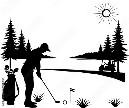Golfer Silhouette on Course - Leisure Sport Vector