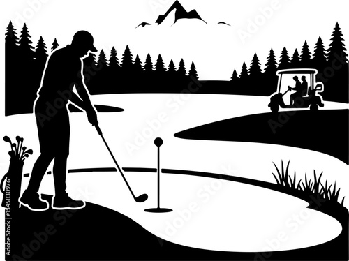 Golfer Silhouette on Course - Leisure Sport Vector