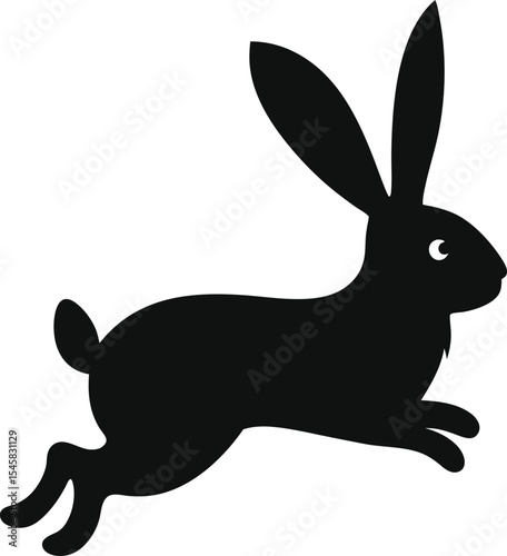 Playful Rabbit Silhouette: A Distinctive Profile of a Hopping Bunny in Motion, Ideal for Capturing Innocence and Agility for Charming Designs on White Background.