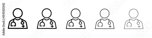 Doctor icon thin outline logo mark set