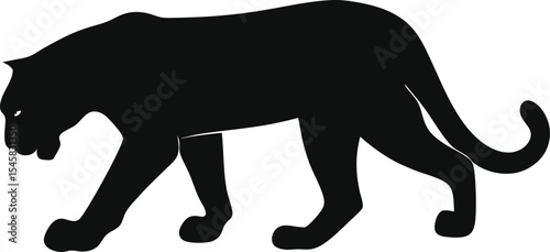 Crouching Tiger Silhouette: A Stealthy Outline of the Striking Predator in a Hunting Stance, Ideal for Depicting Focused Power and Hidden Danger on a Crisp White Background.