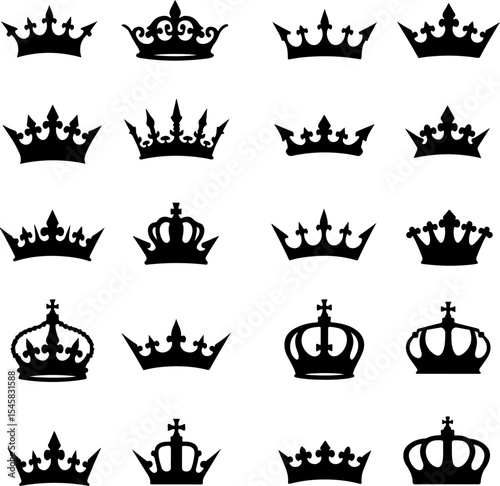 Collection of Crown Silhouettes vector bundle