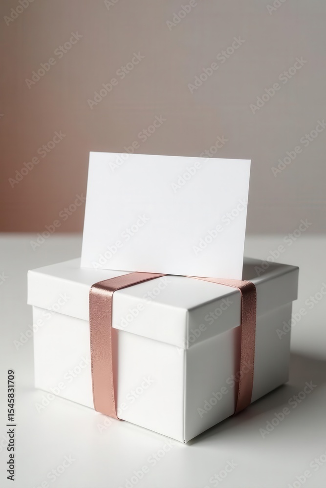 Obraz premium White gift card atop elegant white gift boxes, simple, present