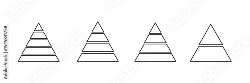 Triangular pyramid infographic vector icon set. Triangle hierarchy data segments collection. Business concept. Vector illustration