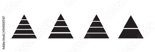 Triangular pyramid infographic vector icon set. Triangle hierarchy data segments collection. Business concept. Vector illustration