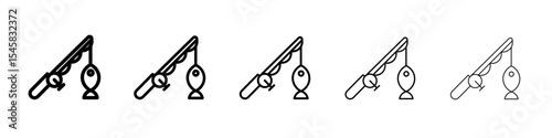 fishing rod icon thin outline logo mark set