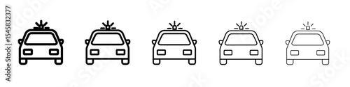 Flashing police car icon thin outline logo mark set