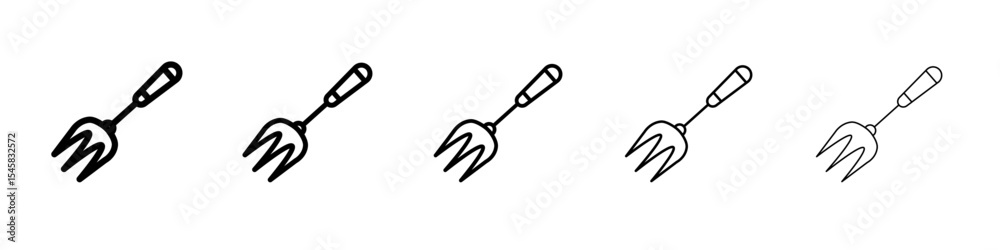 Garden fork icon thin outline logo mark set Garden fork icon thin outline logo mark set