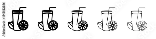 Fruit juice icon thin outline logo mark set