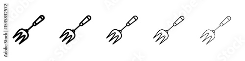 Garden fork icon thin outline logo mark set