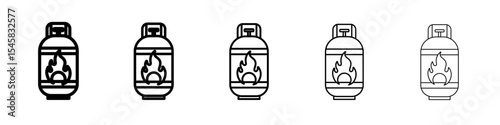 Gas cylinder icon thin outline logo mark set